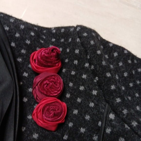 Icelandic design Wool Cardigan MEDIUM Gray Sweater Silk Neck Polka-dot jacket - Picture 10 of 16